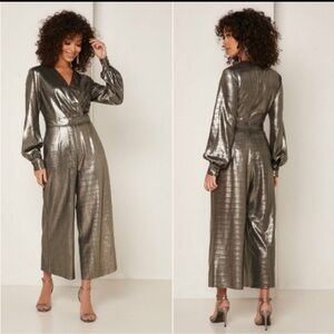 Ted Baker Metallic Gunmetal Wrap Jumpsuit